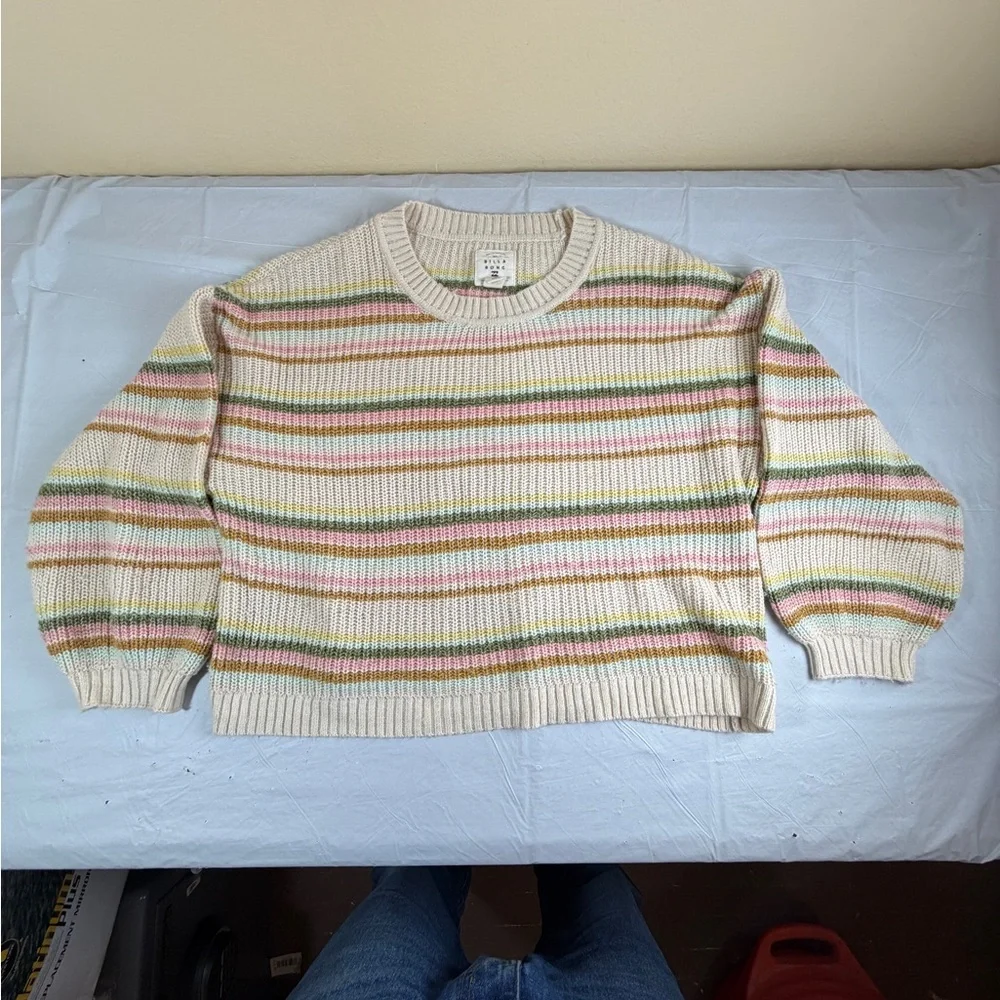 Billabong Cream Striped Crew Neck‎ Crop Sweater